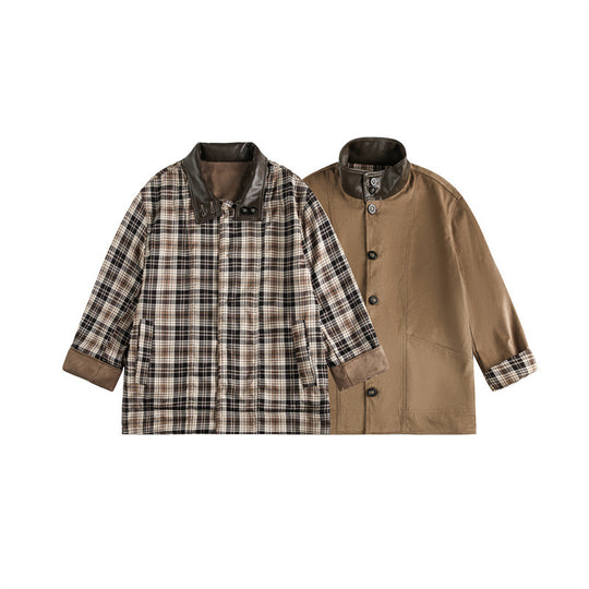 Herren Kurz geschnittener Fieldblouson im Vintage‑Workwear‑Stil mit Lederimitat‑Stehkragen und karierter Innenfütterung Nord Taschen