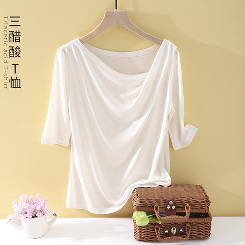 Damen Oversize-Drapé-Shirt mit Wasserfallkragen & leichtem Jerseyfall Nord Taschen