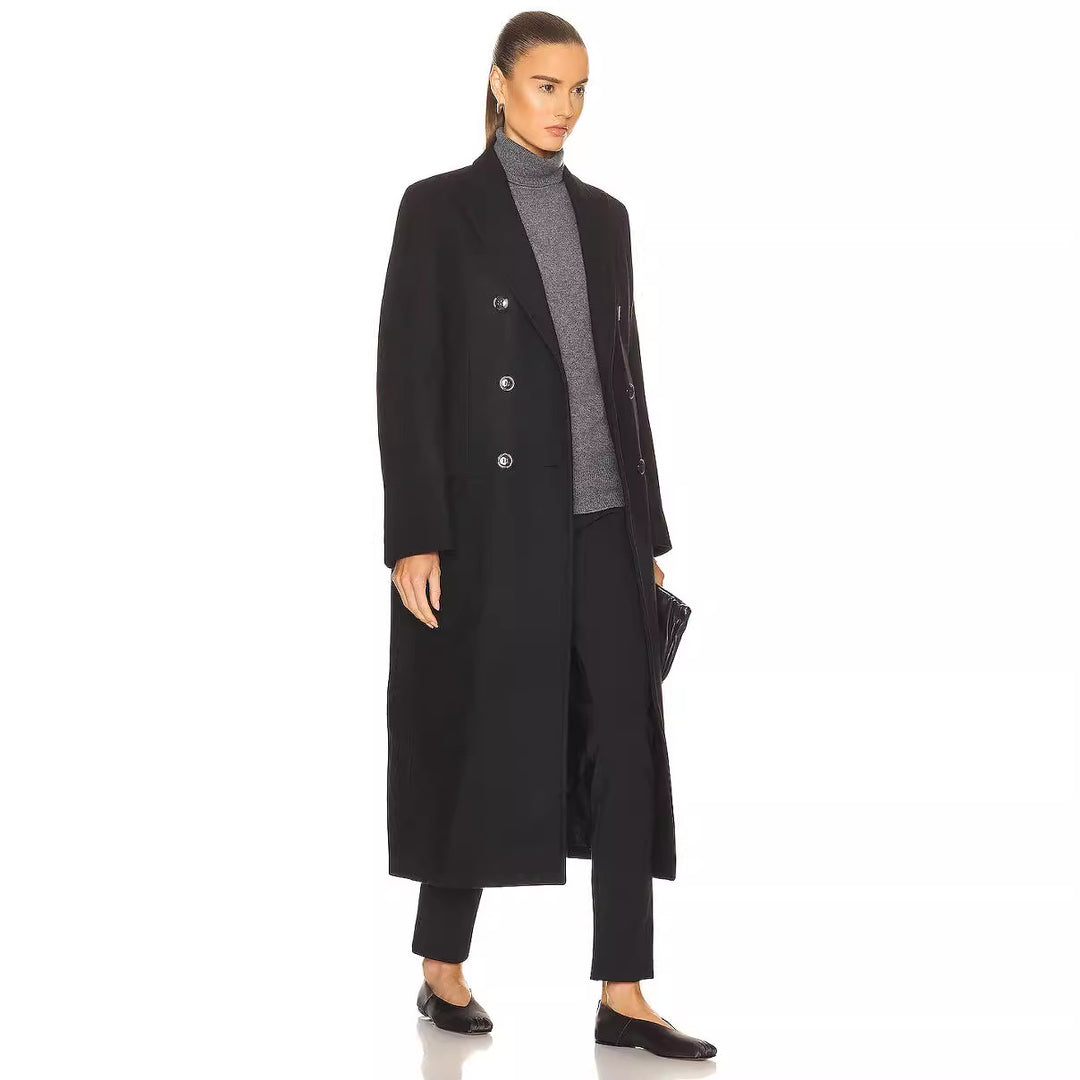Damen Maxilanger Zweireihiger Wollmix-Longcoat mit maßgeschneidertem Finish Nord Taschen