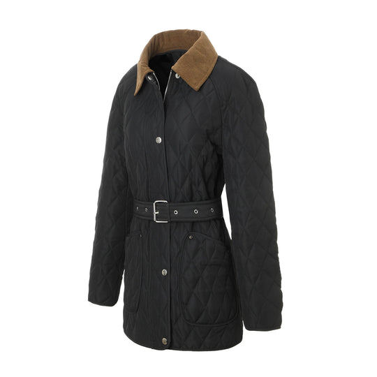 Damen Steppmantel mit Taillengürtel und Cordkragen Nord Taschen