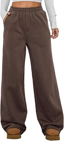 Damen Kuschelige Fleece-Sweatpants mit weitem Bein und hohem Elastikbund Nord Taschen
