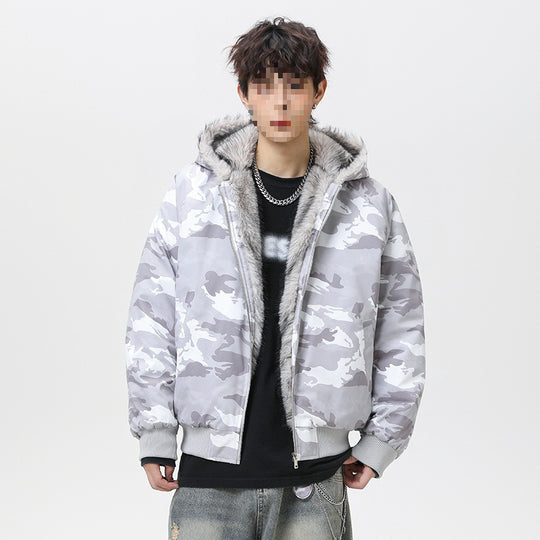 Herren Wattierte Kapuzen‑Bomberjacke im Oversize‑Look mit kontrastierendem Kunstfellfutter Nord Taschen