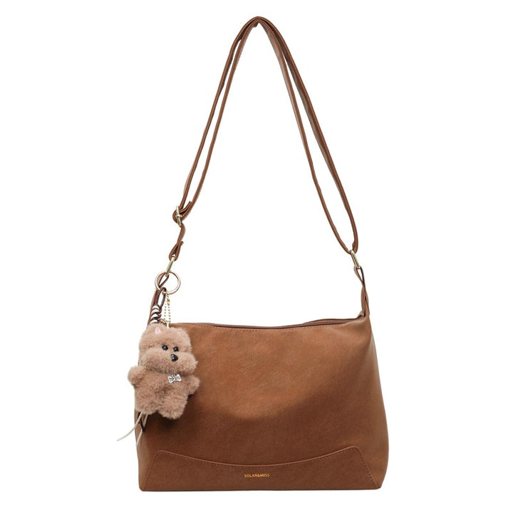 Damen Schultertasche mit abnehmbarem Plüschanhänger Nord Taschen