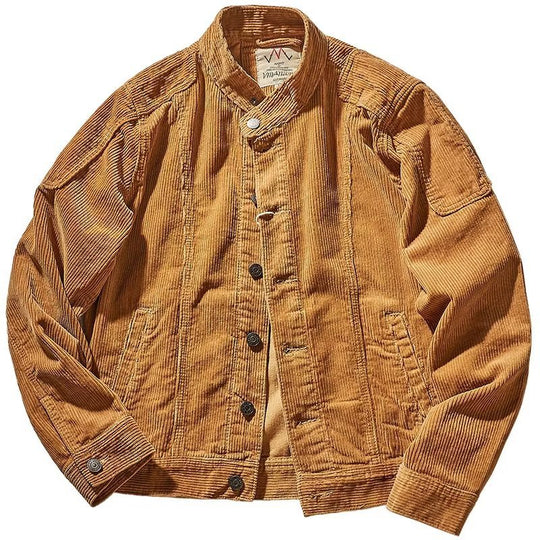 Herren Kurz geschnittene Kordjacke im Worker‑Style mit Stehkragen und Druckknopfleiste Nord Taschen