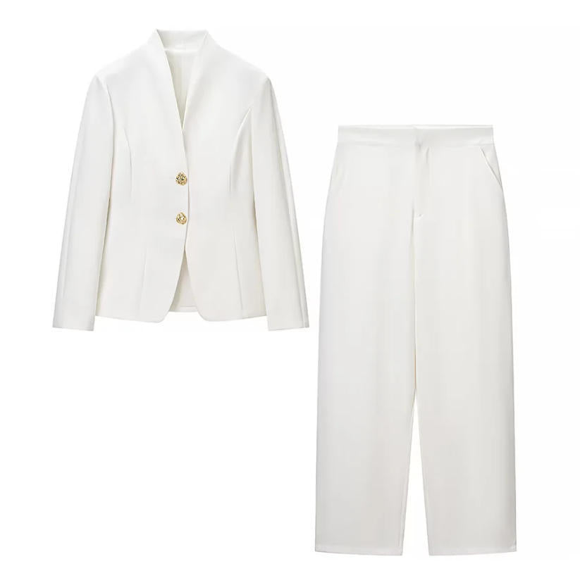 Damen Zweiteiliges Tailored-Blazer- und Highwaist-Hosen-Set mit goldknopf-Detail Nord Taschen