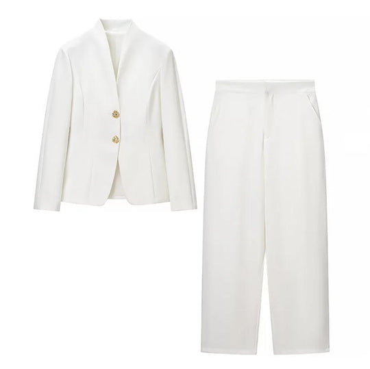 Damen Zweiteiliges Tailored-Blazer- und Highwaist-Hosen-Set mit goldknopf-Detail Nord Taschen