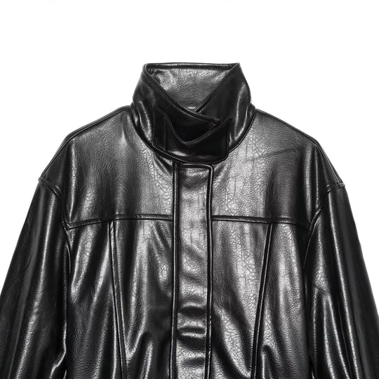 Damen Kurzblouson aus Glattlederoptik mit Bindegürtel und hohem Stehkragen Nord Taschen
