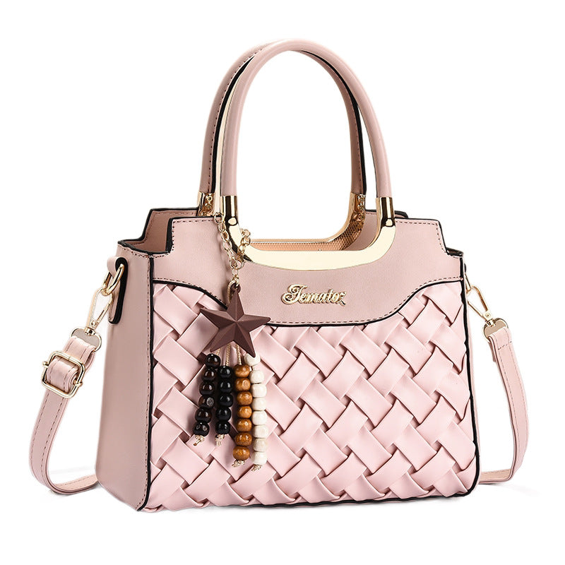 Damen elegante Handtasche mit kunstvollem Flechtmuster und abnehmbarer Quaste Nord Taschen