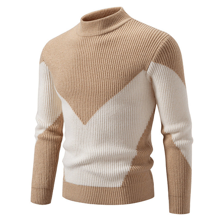 Herren gerippter Feinstrickpullover mit Stehkragen und kontrast-Blockdesign Nord Taschen