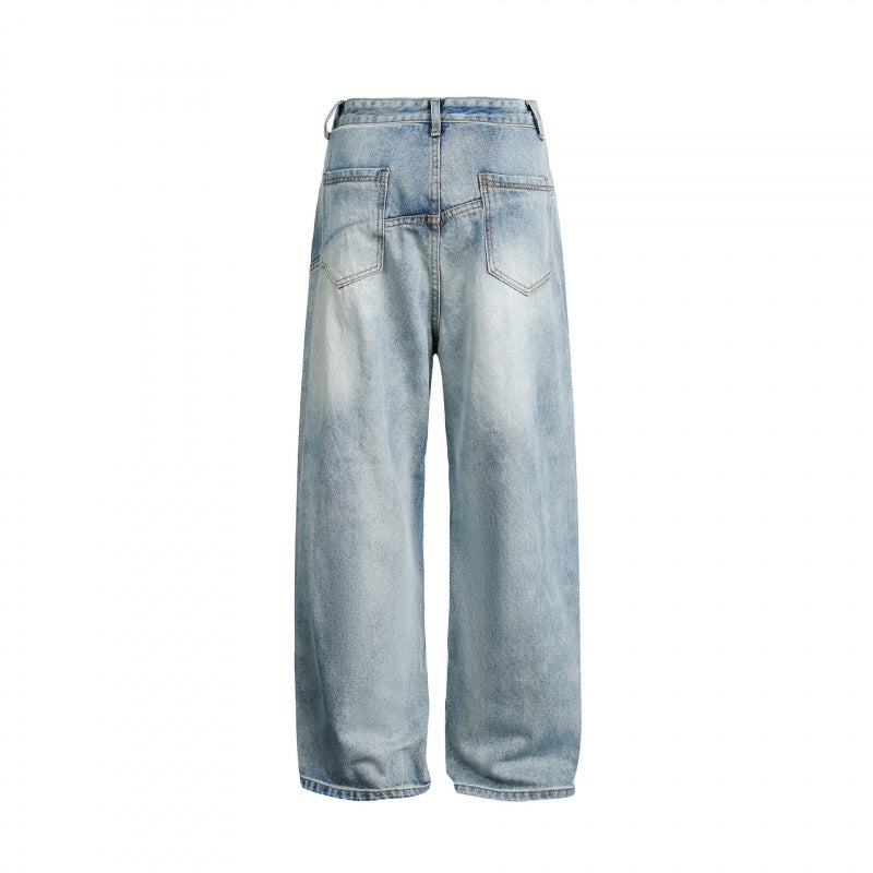 Damen Weite High-Waist Denim-Hose mit geschwungenen Vordertaschen Nord Taschen