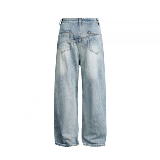 Damen Weite High-Waist Denim-Hose mit geschwungenen Vordertaschen Nord Taschen