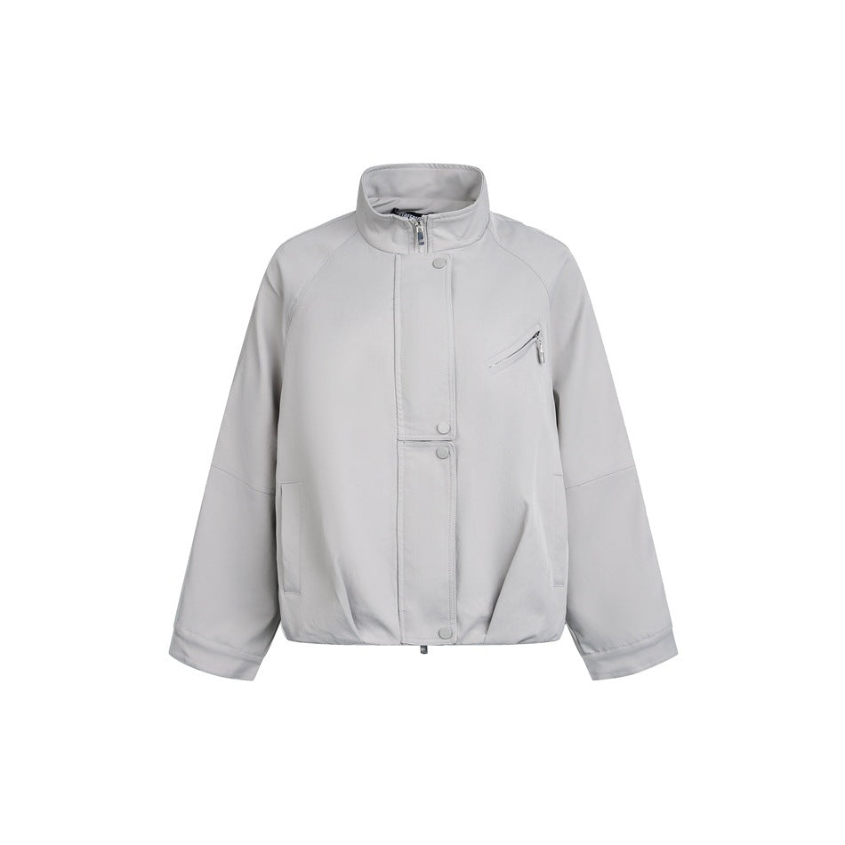 Unisex Kurz geschnittene minimalistische Boxy‑Jacke mit hohem Funnelkragen und verdeckter Frontblende Nord Taschen