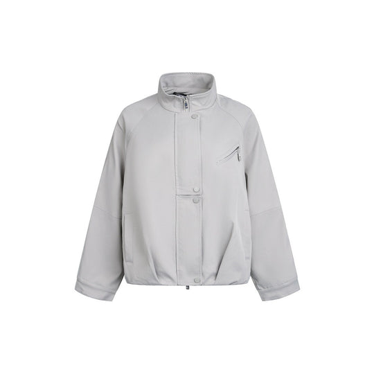 Unisex Kurz geschnittene minimalistische Boxy‑Jacke mit hohem Funnelkragen und verdeckter Frontblende Nord Taschen