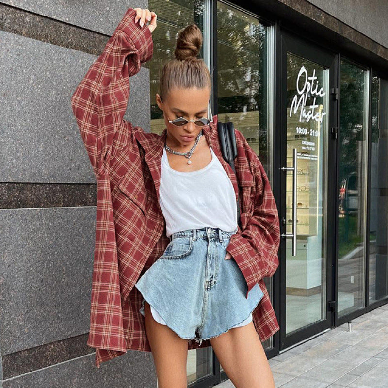Damen Lässige kariertes Oversize-Hemd