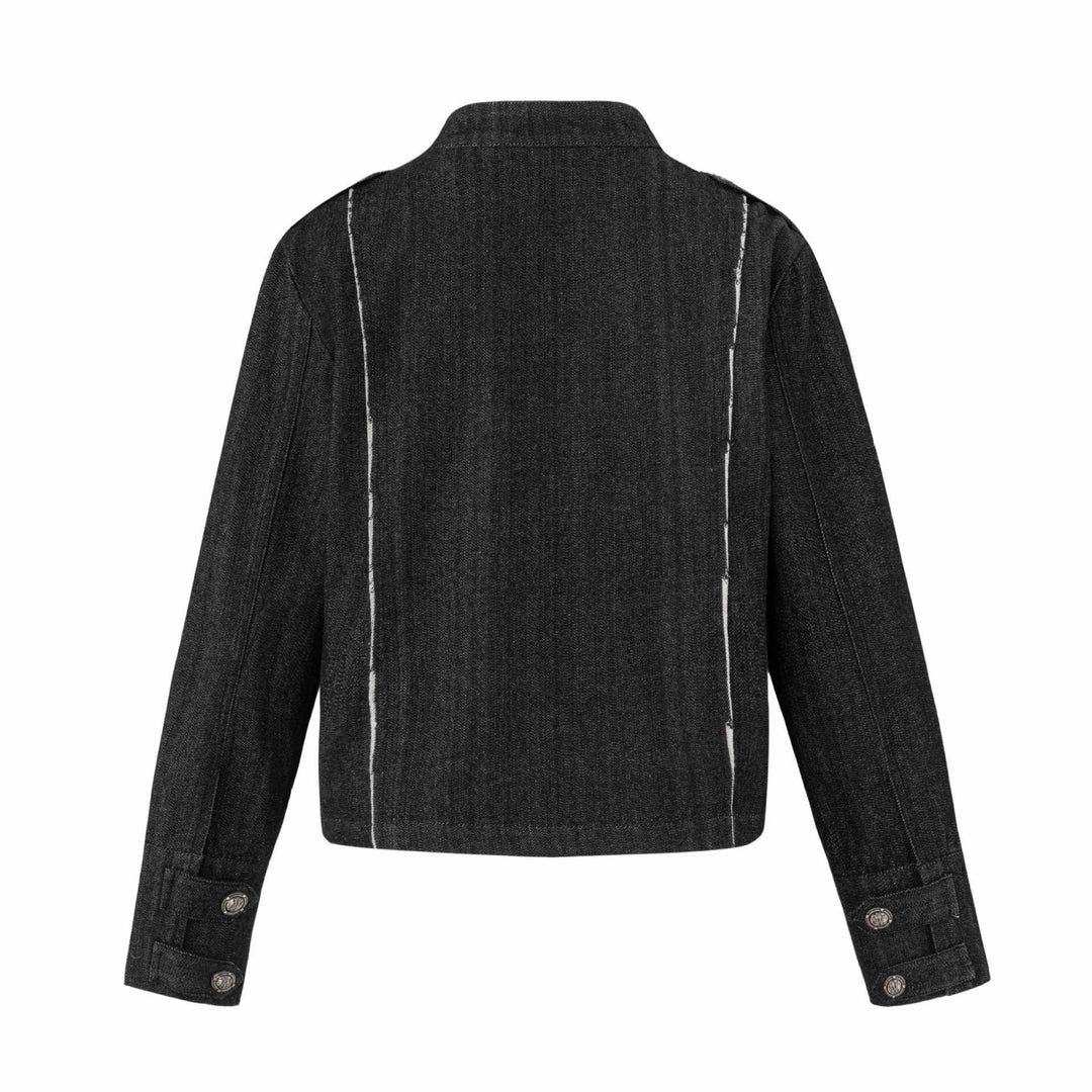 Damen Denim‑Blouson im Military‑Look mit Stehkragen und Zierknopfleiste Nord Taschen