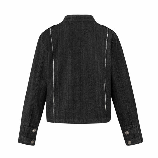 Damen Denim‑Blouson im Military‑Look mit Stehkragen und Zierknopfleiste Nord Taschen