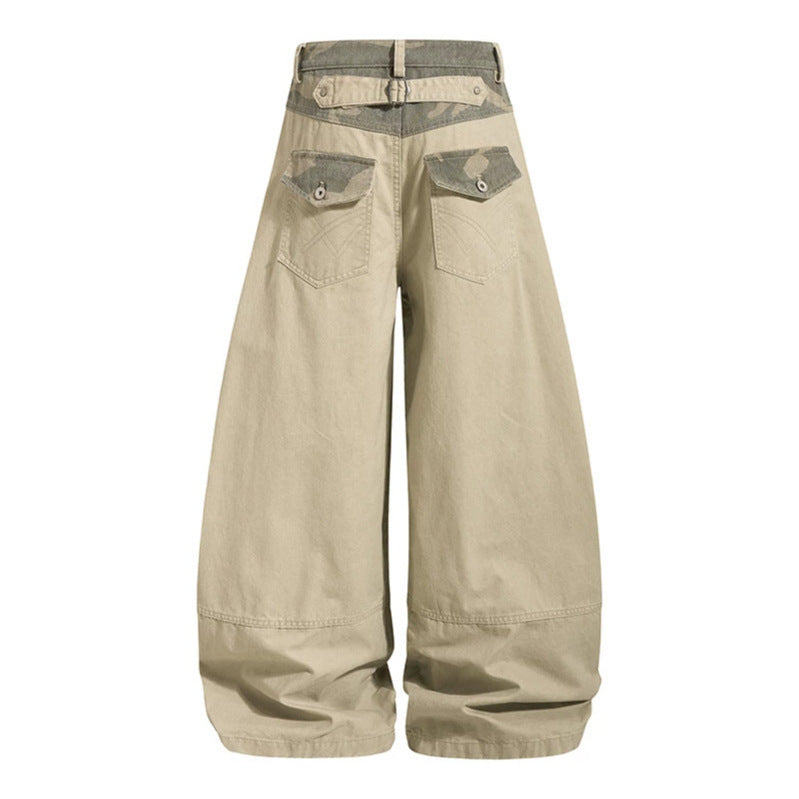 Damen weite Palazzohose aus Baumwolle mit Camouflage-Bund und Utility-Nähten Nord Taschen