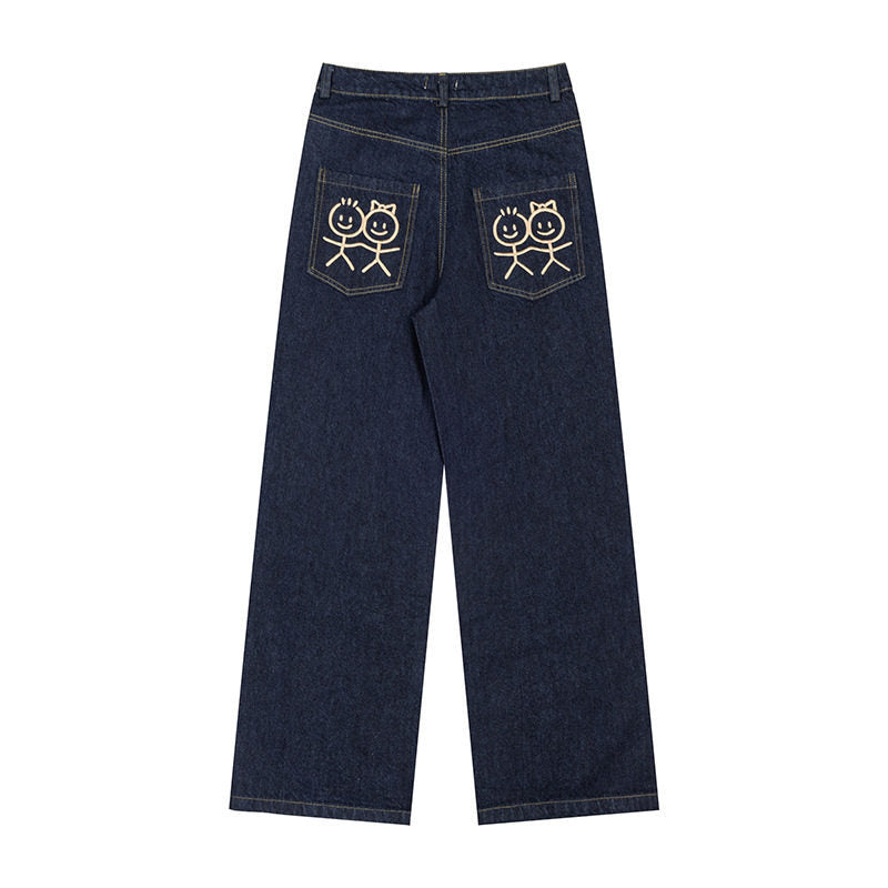 Damen Weite High‑Waist-Jeans mit geradem, weitem Bein und Stickerei auf Gesäßtaschen Nord Taschen