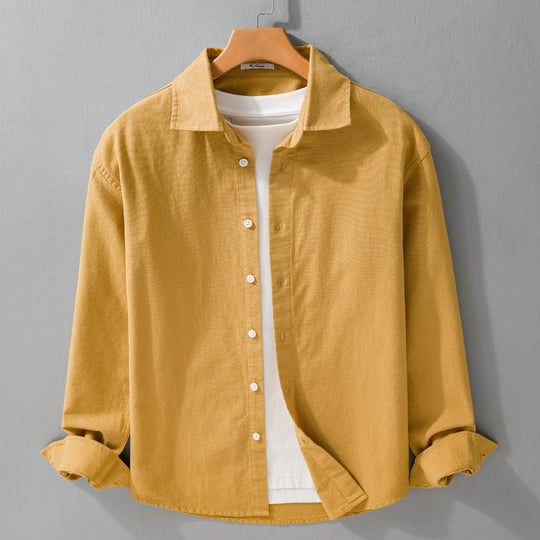 Herren Leichtes Leinen-Baumwoll-Overshirt mit Kentkragen, Relaxed‑Fit und durchgehender Knopfleiste Nord Taschen