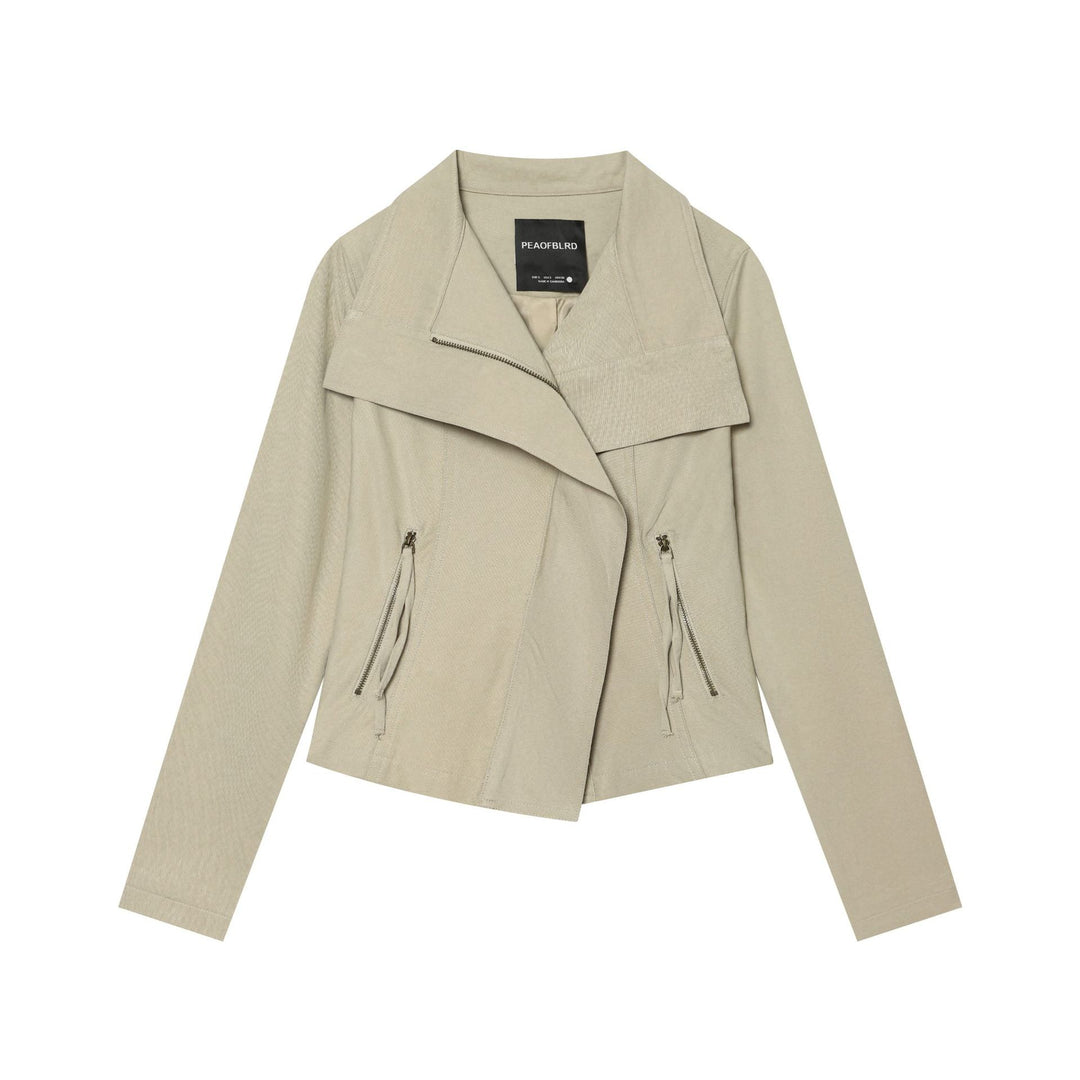 Damen Asymmetrische Übergangsjacke mit weitem Revers und Kordelzug Nord Taschen