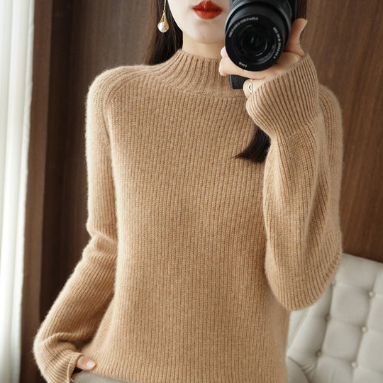 Damen Kurz-Stehkragenpullover aus feinem Feinstrick mit kaschmirähnlicher Weichheit und Raglanärmeln Nord Taschen
