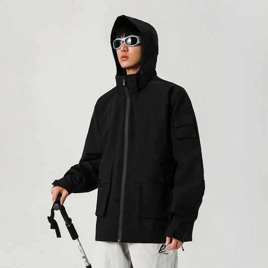 Herren Oversize Utility-Jacke mit technischer Softshell, Kapuze und Mehrfachtaschen Nord Taschen
