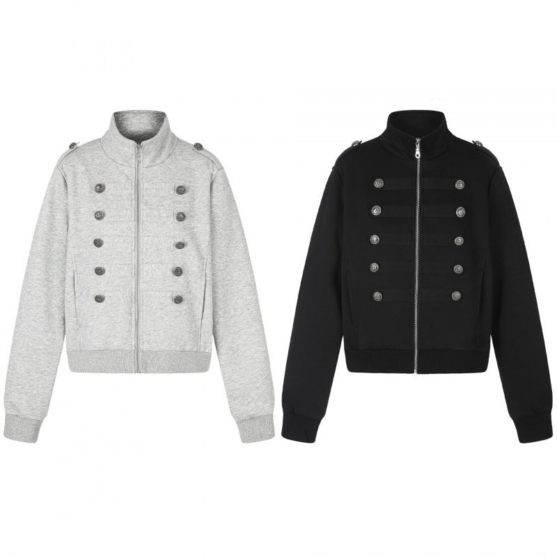 Unisex Sweatjacke im Military-Look mit doppelter Knopfleiste Nord Taschen