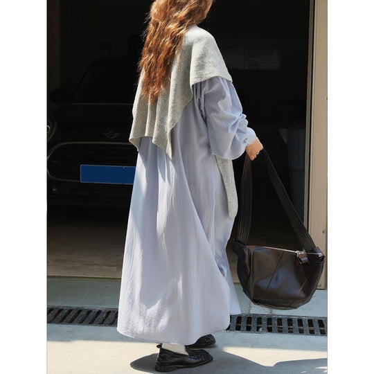 Damen Weiches Oversize-Maxikleid mit Bindekragen und Ballonärmeln Nord Taschen