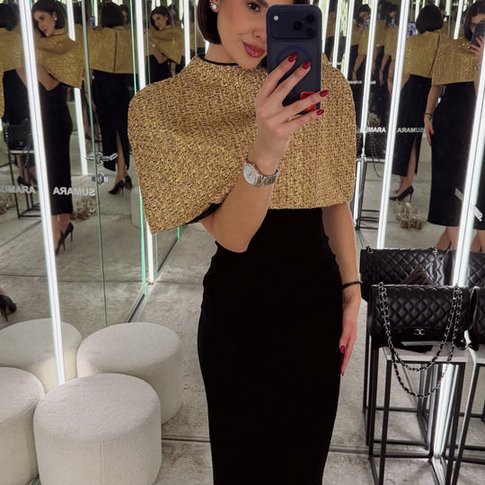 Damen Kurz-Capelet aus Bouclé-Tweed mit Stehkragen Nord Taschen