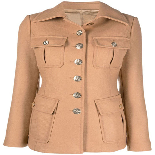 Damen Kurze militärinspirierte Wollmix‑Jacke mit Zierknöpfen Nord Taschen