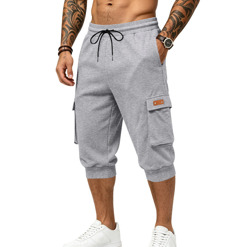 Herren Dreiviertel-Cargo-Jogginghose mit Kordelzug, aufgesetzten Taschen und Rippbündchen Nord Taschen