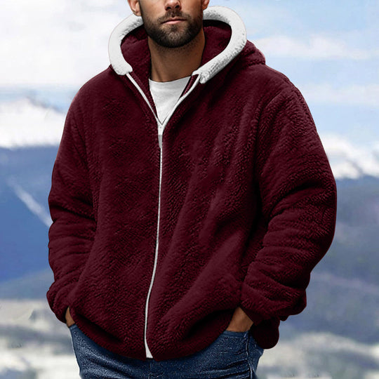 Herren Kuschelige Teddy-Fleece-Kapuzenjacke mit Reißverschluss und Oversize-Passform Nord Taschen