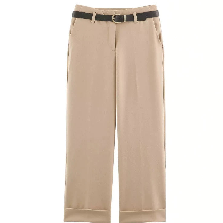 Damen Weite High‑Waist Palazzohose mit vertikalem Streifenmuster und elastischem Bund Nord Taschen