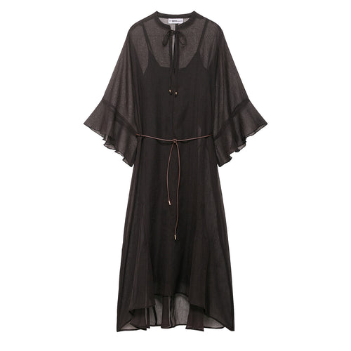 Damen Transparentes Chiffon-Kaftankleid mit Volantärmeln und Tunnelzug Nord Taschen