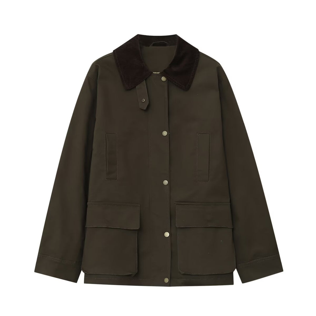 Damen Fieldjacke im Parka‑Stil mit Cordkragen, Druckknopfverschluß und aufgesetzten Fronttaschen Nord Taschen