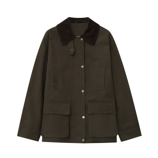Damen Fieldjacke im Parka‑Stil mit Cordkragen, Druckknopfverschluß und aufgesetzten Fronttaschen Nord Taschen