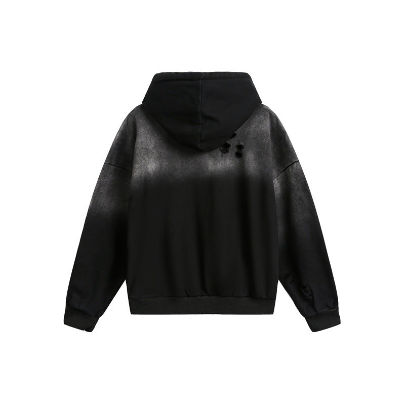 Unisex Oversize Kapuzenpullover mit Halbreißverschluss, Distressed-Details und Kängurutasche Nord Taschen