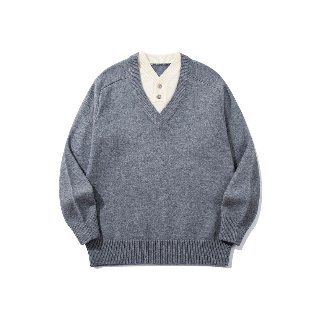 Herren Pullover mit tiefem V-Ausschnitt und eingearbeitetem Henley‑Kragen Nord Taschen
