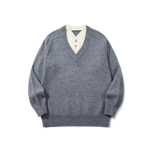 Herren Pullover mit tiefem V-Ausschnitt und eingearbeitetem Henley‑Kragen Nord Taschen