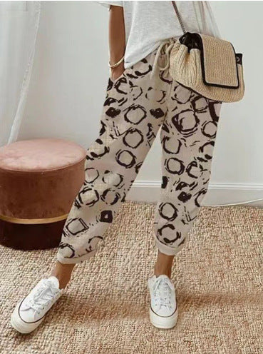 Damen Leinen-Joggerhose mit Kordelzug, lockerer Tapered-Schnitt und gekrempelten Säumen Nord Taschen