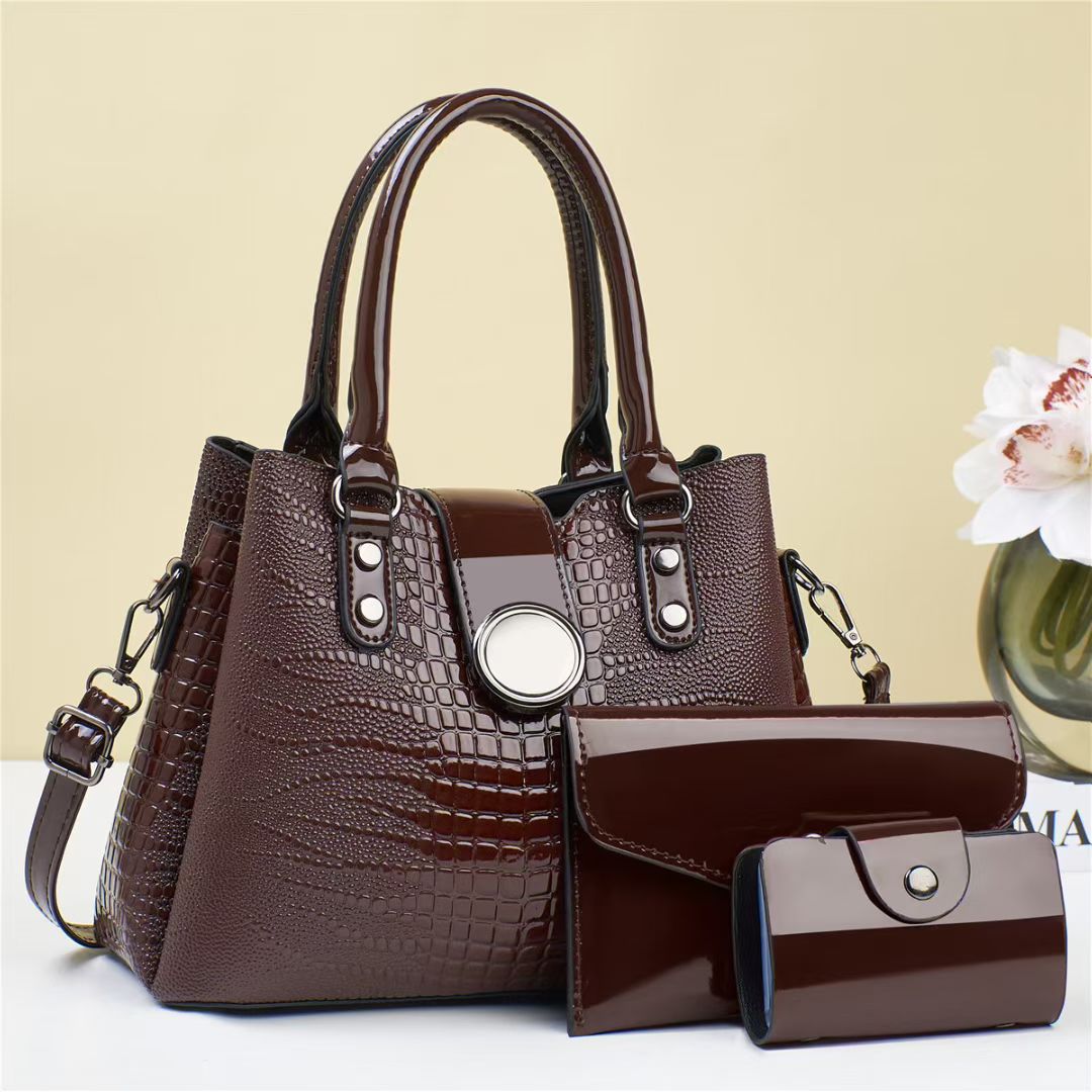 Damen Handtasche mit strukturiertem Croco-Look und abnehmbarem Zubehör Nord Taschen