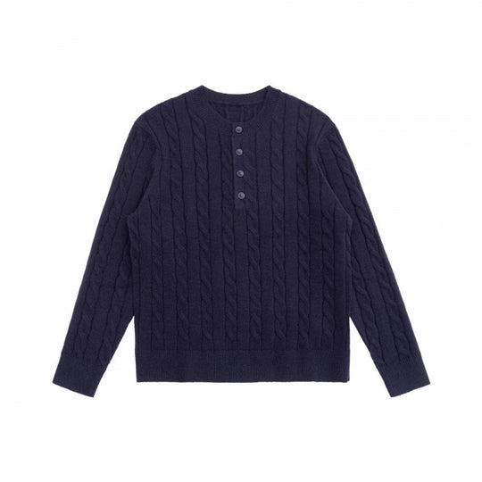 Unisex Grobgestrickter Henley-Pullover mit Zopfmuster und halber Knopfleiste Nord Taschen