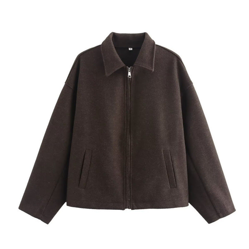 Herren Boxy Wollmix-Blouson mit Reißverschluss und Hemdkragen Nord Taschen