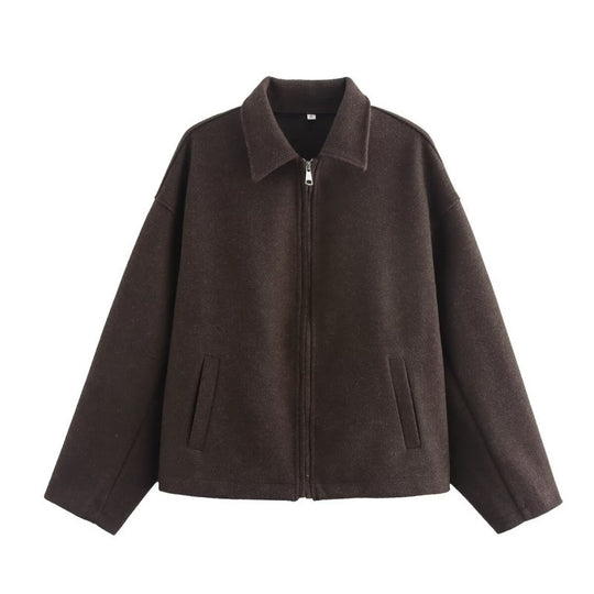 Herren Boxy Wollmix-Blouson mit Reißverschluss und Hemdkragen Nord Taschen