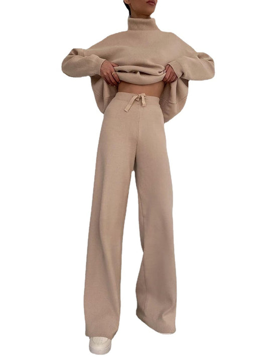Damen Weite Strickhose mit hoher Taille, Tunnelzug und weitem Bein Nord Taschen