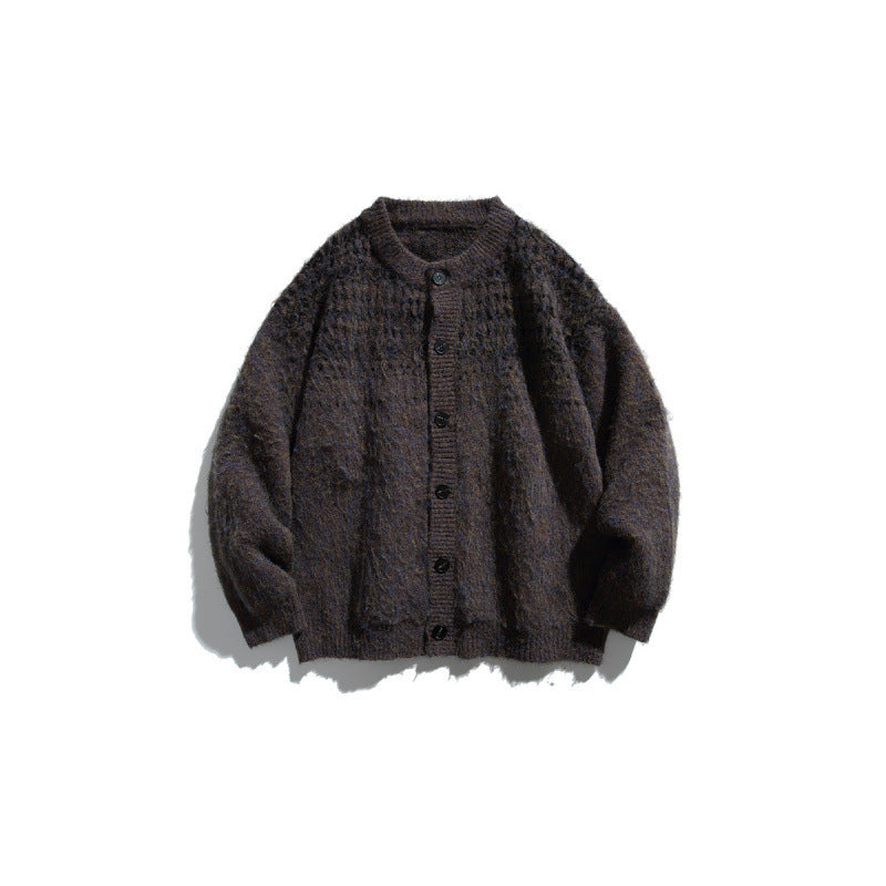 Damen Grobgestrickte Oversize-Strickjacke in Mohair‑Optik mit Rundhalsausschnitt und Knopfleiste Nord Taschen