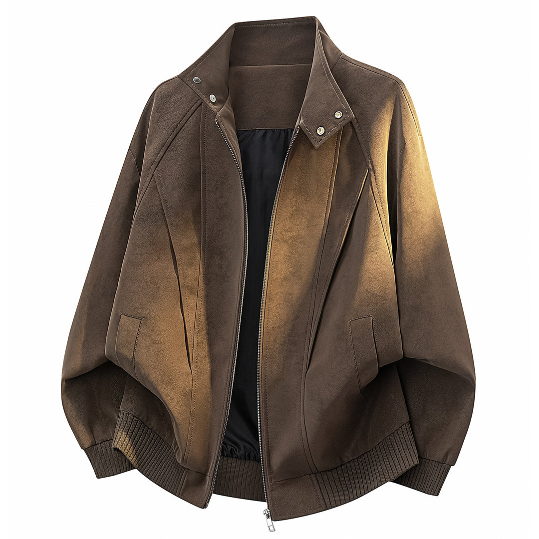 Damen Oversize Velours-Optik Bomberjacke mit Stehkragen, Druckknopfblende & Rippsaum Nord Taschen