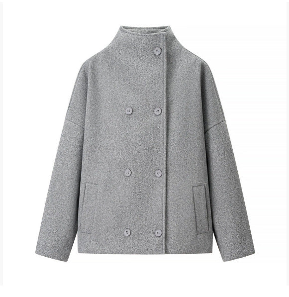 Damen 200+ boxy Wollmix Kurzjacke mit Stehkragen und verdeckter Doppelknopfleiste Nord Taschen