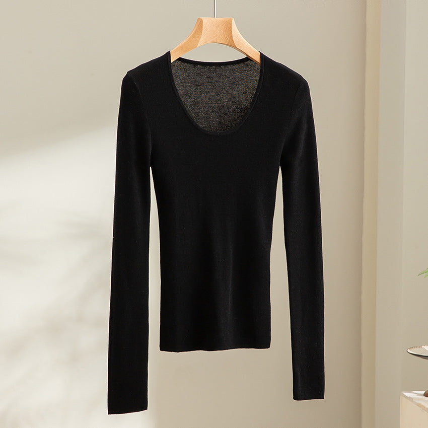 Damen Feinstrick-Langarmshirt mit tiefem U-Boot-Ausschnitt und feiner Rippstruktur Nord Taschen