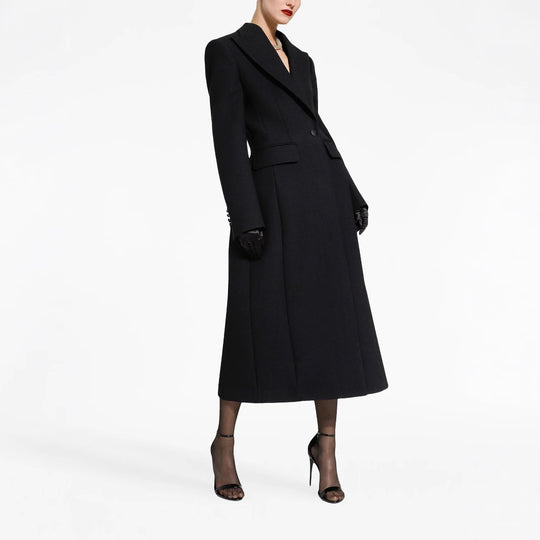 Damen Taillierter Longline-Mantel mit spitzem Revers und Gehschlitz Nord Taschen